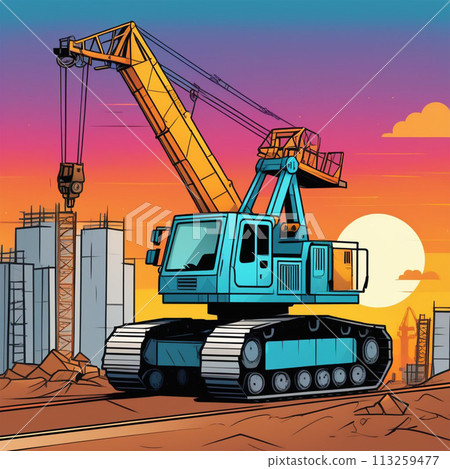 construction crane on sunset background illustration 113259477