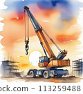 construction crane on sunset background illustration 113259488
