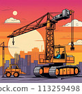 construction crane on sunset background illustration 113259498