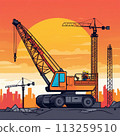construction crane on sunset background illustration 113259510