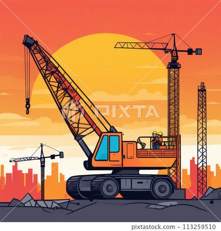 construction crane on sunset background illustration construction crane on sunset background illustration 113259510