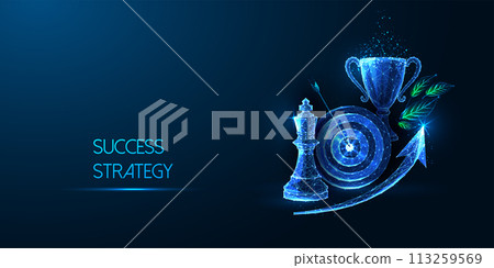 Success strategy, achievment, leadership vision futuristic concept on dark blue background 113259569