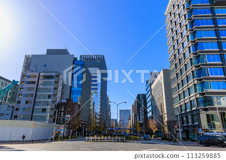 從東京都中央區京橋一丁目十字路口看到的城市景觀 從東京都中央區京橋一丁目十字路口看到的城市景觀 113259885