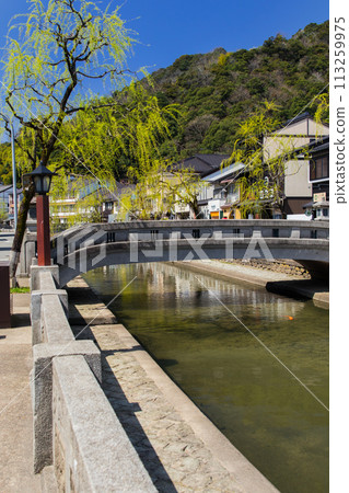 Kinosaki Onsen - View from Jizoyu Bridge towards Benten Bridge (Kinosaki Onsen, Hyogo Prefecture) 113259975