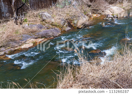April 2024, Spring: The flow of the Nunome River flowing down from the Nunome Dam. Close-up of the rapids downstream. 1/25 April 2024, Spring: The flow of the Nunome River flowing down from the Nunome Dam. Close-up of the rapids downstream. 1/25 113260287
