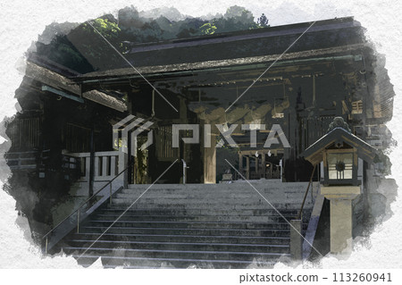 水彩畫風 三保神社神門 島根縣松江市 113260941