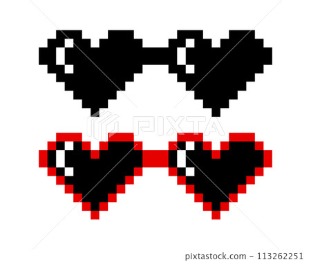 Vector Pixelated Sunglasses, Pixel Boss Glasses Icon Set in 8 bit Retro Style. Summer Meme Game 8-bit Sunglasses Design, Mafia Gangster Funky Sunglasses. Rap Music Design Element 113262251