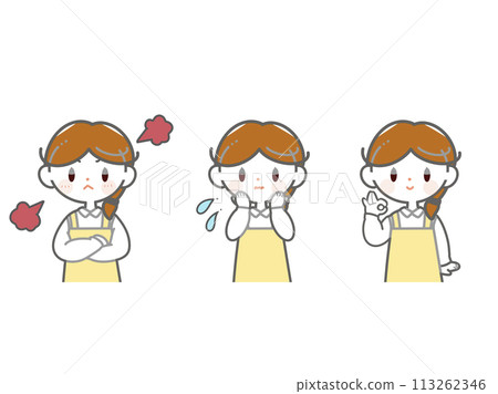 面部表情的圍裙女人 面部表情的圍裙女人 113262346
