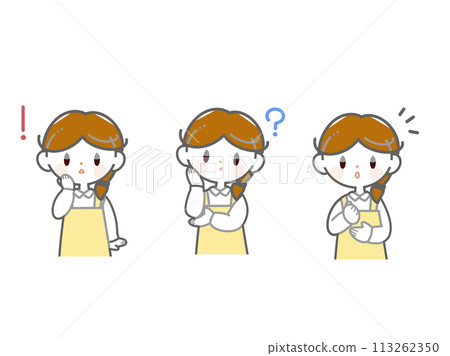 Woman's facial expression in an apron Woman's facial expression in an apron 113262350