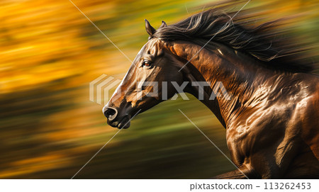 正在奔跑的純種馬的上半身特寫 正在奔跑的純種馬的上半身特寫 113262453