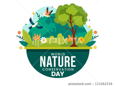 World Nature Conservation Day Vector Illustration with World Map, Tree and Eco Friendly Ecology for Preservation in Flat Cartoon Background 113262559