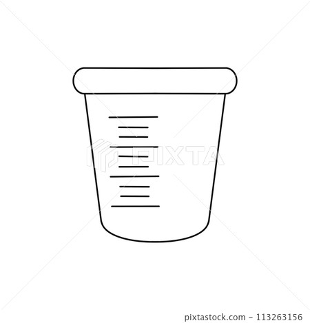 A white cup with a black handle and a black rim 113263156