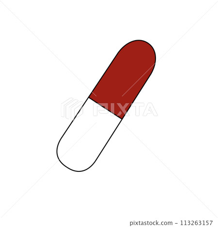 A pill is shown in red and white 113263157