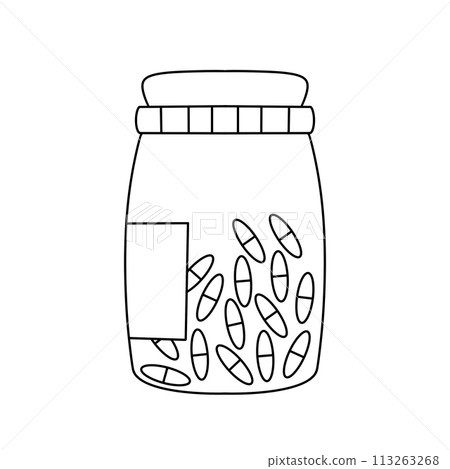 A jar of pills is shown in a white background A jar of pills is shown in a white background 113263268