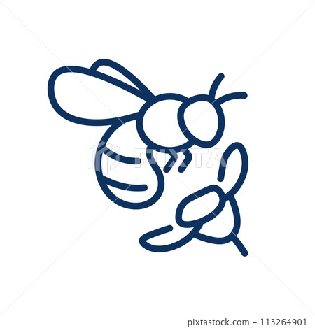 Kid's Nature Study Icon with Bee and Flower: Simple Line Illustration of Children Learning about Ecology and Fauna and Flora 113264901