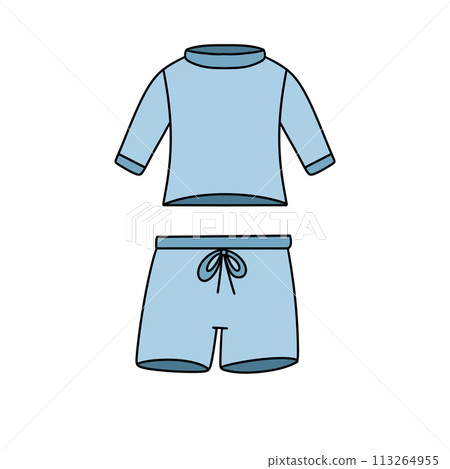 A blue shirt and blue shorts A blue shirt and blue shorts 113264955
