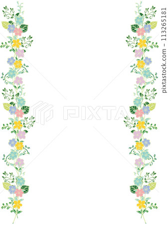 Scandinavian style, simple and cute flowers and leaves, left and right frames, vertical Scandinavian style, simple and cute flowers and leaves, left and right frames, vertical 113265181