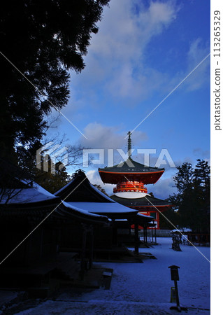 高野山世界遺產壇上伽藍的雪景 高野山世界遺產壇上伽藍的雪景 113265329