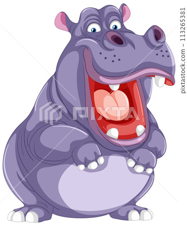 Cheerful Cartoon Hippopotamus Illustration 113265381