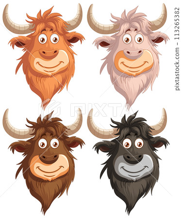 Colorful Cartoon Yak Faces Collection Colorful Cartoon Yak Faces Collection 113265382
