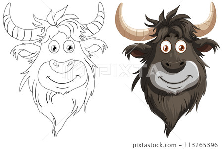 Cheerful Cartoon Yak Characters 113265396