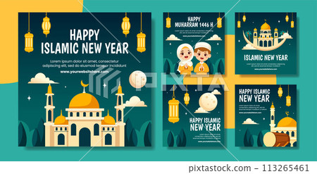 Islamic New Year Social Media Post Flat Cartoon Hand Drawn Templates Background Illustration 113265461
