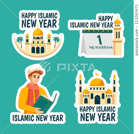 Islamic New Year Label Flat Cartoon Hand Drawn Templates Background Illustration 113265472