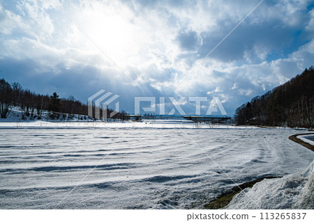 白雪覆蓋的田野和藍天 113265837