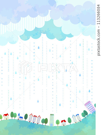 雨季，背景，水彩，城市景觀，可愛，插畫，垂直 113266084