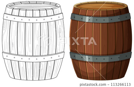 Vintage Wooden Barrels Illustration 113266113