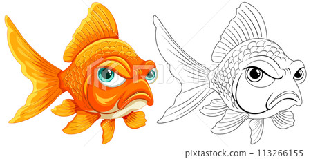 Colorful and Outlined Angry Fish Illustration Colorful and Outlined Angry Fish Illustration 113266155