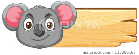 Cute Koala on Wooden Sign 113266165