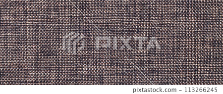 Texture of dark brown color background from woven textile material with wicker pattern, macro. 113266245
