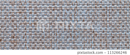 Texture of blue and brown color background from woven textile material with wicker pattern, macro. 113266246