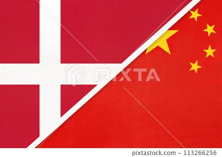 Denmark and China or PRC, symbol of country. Danish vs Chinese national flags. 113266256