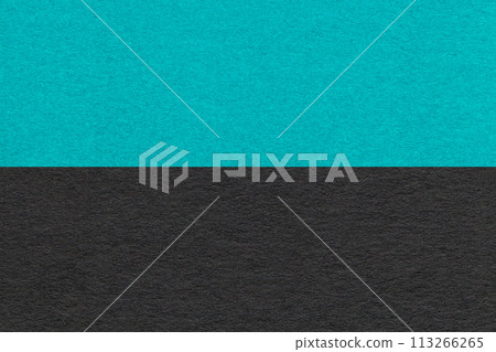 Texture of craft turquoise and black paper background, half two colors, macro. Vintage cerulean cardboard. Texture of craft turquoise and black paper background, half two colors, macro. Vintage cerulean cardboard. 113266265