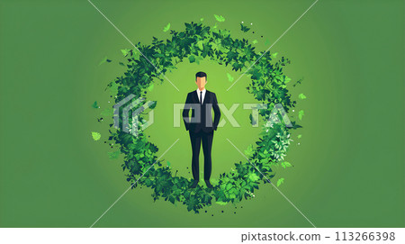 Businessman in a wreath of green leaves.  113266398