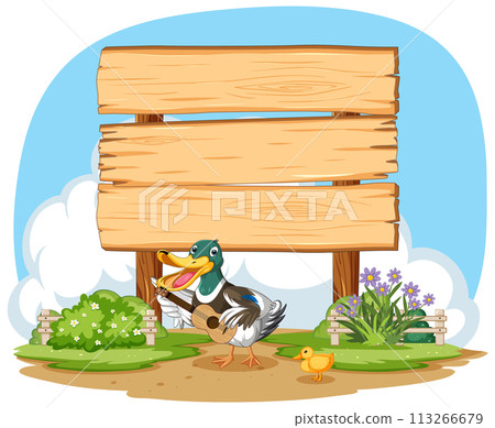 Duck and Duckling by Wooden Sign Duck and Duckling by Wooden Sign 113266679