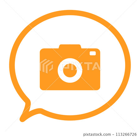 A simple orange camera symbol and speech bubble A simple orange camera symbol and speech bubble 113266726