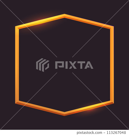 Golden frame game medieval menu, user interface shiny border. Empty borders in medieval style, fantasy decoration different shapes isolated on dark background.  113267048