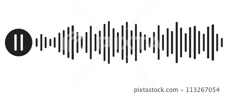 Sound wave decibel audio record simple voice message icon isolated on white background. Podcast player, music track 113267054