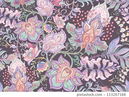 Fantasy flowers in retro, vintage, jacobean embroidery style Fantasy flowers in retro, vintage, jacobean embroidery style 113267166