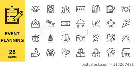 Icon set related to events and event planners 113267431