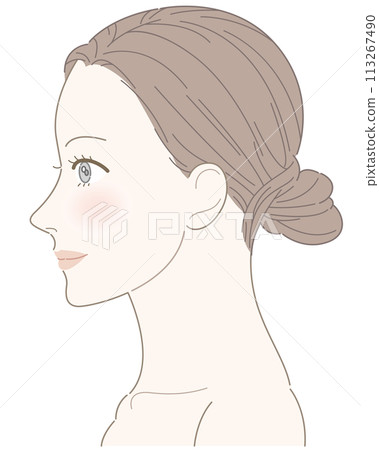 美麗的女人，肩並肩的側面（有臉頰） 113267490