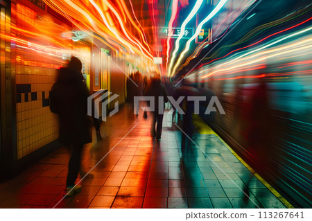 Urban Shadows: Silhouettes of Commuters in the Bustling Subway Station Urban Shadows: Silhouettes of Commuters in the Bustling Subway Station 113267641