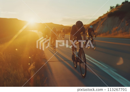Twilight Ride: Adventure-Seeking Cyclists Tackle Mountainous Terrain Twilight Ride: Adventure-Seeking Cyclists Tackle Mountainous Terrain 113267701