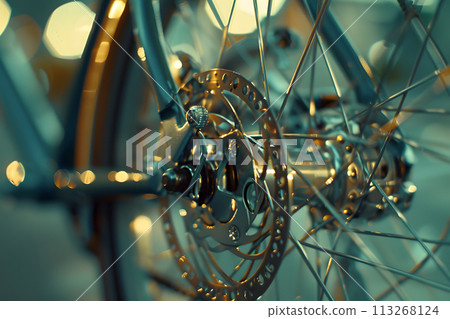 Gear Symphony: Close-Up of Bicycle Rear Wheel Cassette in Exquisite Detail 113268124