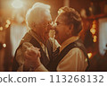 Timeless Elegance: Senior Couple Dancing with Grace at a Vibrant Party 113268132