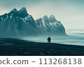 Mountain Magic: Traveling Couple Revels in Breathtaking Views from Iceland's Black Beach 113268138