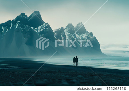 Mountain Magic: Traveling Couple Revels in Breathtaking Views from Iceland's Black Beach Mountain Magic: Traveling Couple Revels in Breathtaking Views from Iceland's Black Beach 113268138